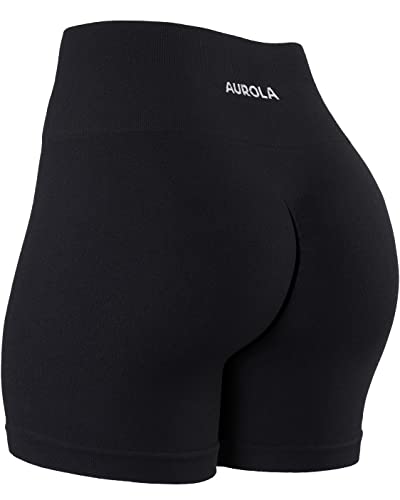 AUROLA Dream Collection Workout-Shorts für Damen, Scrunch nahtlos, weich, hohe Taille, Fitness-Shorts, Schwarz, Mittel von AUROLA