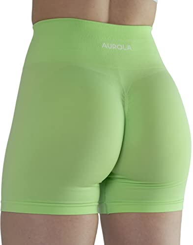 AUROLA Helle Farben vielleicht sehen durch Nicht Squat Proof Sommer Workout Shorts für Frauen Nahtlose Scrunch Laufen Shorts (M,Tender Green) von AUROLA