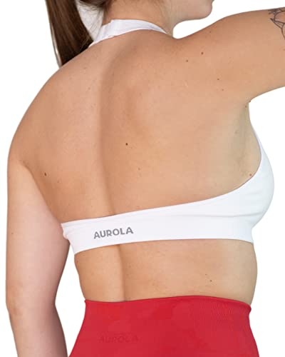 AUROLA Moon Nahtloser Sport-BH für Damen, Neckholder, rückenfrei, verstellbar, gepolstert, aktiv, Workout, Fitnessstudio, Yoga, bauchfreies Tanktop, Elfenbein, Medium von AUROLA