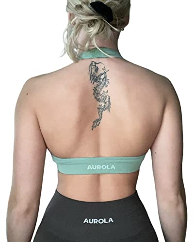 AUROLA Moon Nahtloser Sport-BH für Damen, Neckholder, rückenfrei, verstellbar, gepolstert, aktiv, Workout, Fitnessstudio, Yoga, bauchfreies Tanktop, Granitgrün, Medium von AUROLA