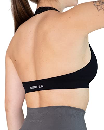 AUROLA Moon Nahtloser Sport-BH für Damen, Neckholder, rückenfrei, verstellbar, gepolstert, aktiv, Workout, Fitnessstudio, Yoga, bauchfreies Tanktop, Mondlose Nacht, Large von AUROLA