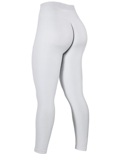 AUROLA Power-Workout-Leggings für Damen, Bauchkontrolle, hocksicher, gerippt, dick, nahtlos, Scrunch Active Pants, Blanc De Blanc, S von AUROLA