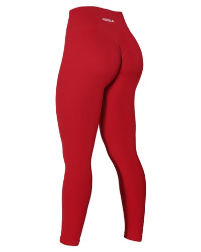 AUROLA Power-Workout-Leggings für Damen, Bauchkontrolle, hocksicher, gerippt, dick, nahtlos, Scrunch Active Pants, Feuerrot, S von AUROLA