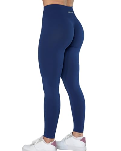 AUROLA Power-Workout-Leggings für Damen, Bauchkontrolle, hocksicher, gerippt, dick, nahtlos, Scrunch Active Pants, Marineakademie, M von AUROLA