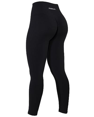 AUROLA Power-Workout-Leggings für Damen, Bauchkontrolle, hocksicher, gerippt, dick, nahtlos, Scrunch Active Pants, Schwarz, X-Groß von AUROLA