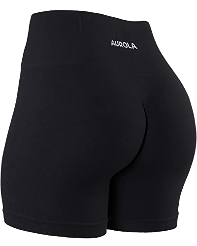 AUROLA Dream Collection Workout-Shorts für Damen, Scrunch nahtlos, weich, hohe Taille, Fitness-Shorts, Schwarz, Groß von AUROLA