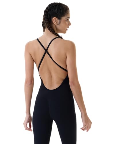 AUROLA Strapy Strampler für Damen, Workout, Yoga, Fitnessstudio, nahtlos, einteiliger Jumpsuit, Bauchkontrolle, gepolsterter Sport-BH, Jumpsuits- Schwarz, Small von AUROLA