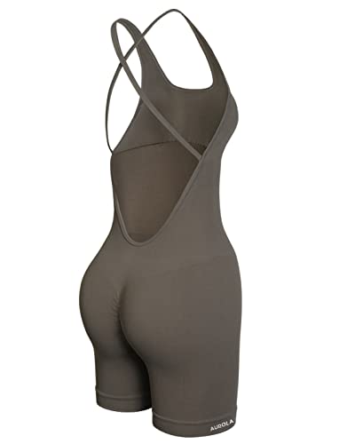 AUROLA Strapy Strampler für Damen, Workout, Yoga, Fitnessstudio, nahtlos, einteiliger Jumpsuit, Bauchkontrolle, gepolsterter Sport-BH, Kastanienbraun, S von AUROLA