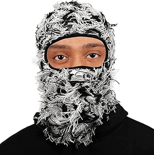 AURORRAN Distressed Balaclava Gestrickte Vollgesichts-Skimaske Trendige Distress-Maske, Einheitsgröße Winterwinddichter Nackenwärmer für Männer und Frauen (1) von AURORRAN