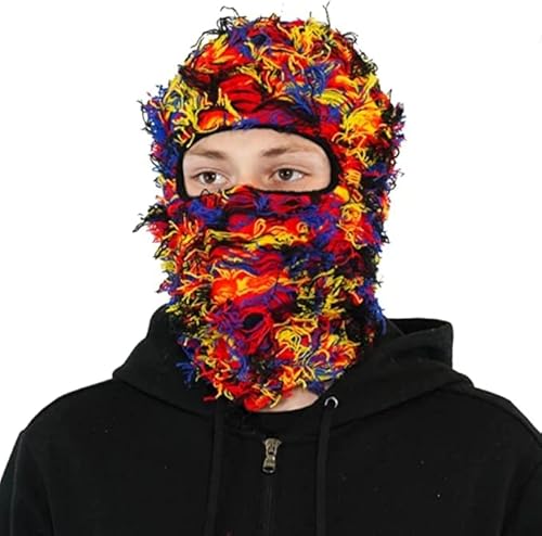 AURORRAN Distressed Balaclava Gestrickte Vollgesichts-Skimaske Trendige Distress-Maske, Einheitsgröße Winterwinddichter Nackenwärmer für Männer und Frauen (6) von AURORRAN