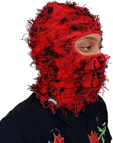 AURORRAN Distressed Balaclava Gestrickte Vollgesichts-Skimaske Trendige Distress-Maske, Einheitsgröße Winterwinddichter Nackenwärmer für Männer und Frauen (7) von AURORRAN