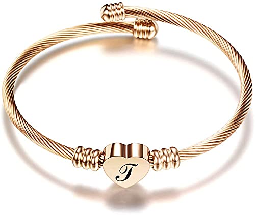 AURSTORE Armband, Kabel, 20 cm, aus 316L-Edelstahl, Initialen-Armband, Buchstabe A-Z, für Damen und Mädchen, Farbe Rosa (T), One Size, Edelstahl von AURSTORE