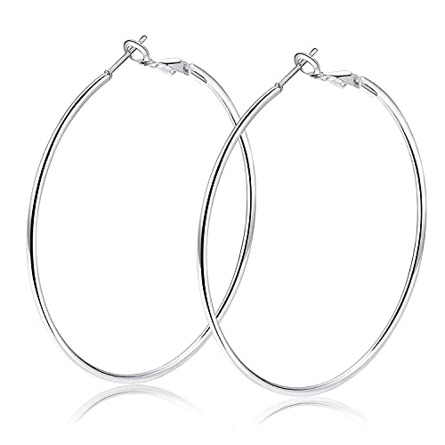 AURSTORE Damen-Ohrringe, Creolen, Edelstahl, großer Reifen, modisch, Schmuck, Geschenke für Frauen, 40mm, Silber, Edelstahl, Kein Edelstein von AURSTORE