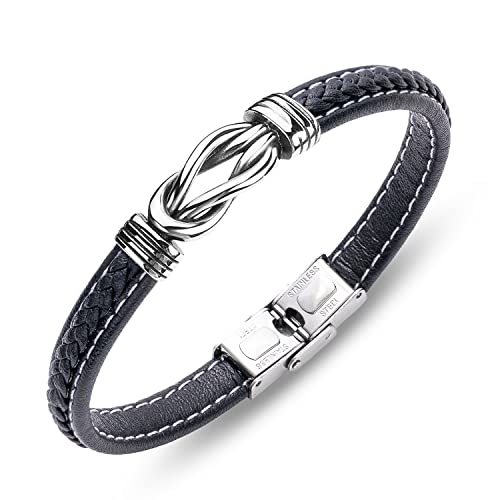 AURSTORE Herren-Armband, geflochten (8 mm), Lederarmband mit Schleife, Armband für Herren, Damen, Länge verstellbar von AURSTORE