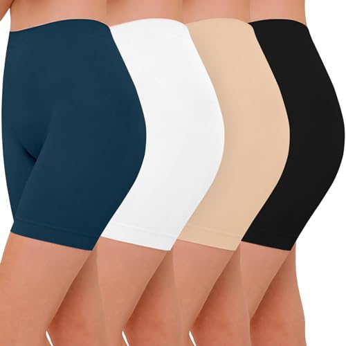 AURUZA 4PCS Radlerhose Damen, Kurze Hose Unter Kleid Rock Damen Anti Scheuern Unterhosen Leggings Boxershorts Sommer(Schwarz Nackt Weiß blau, M) von AURUZA