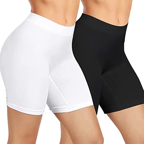 AURUZA Radlerhose Damen, Kurze Hose Damen Anti Scheuern Unterhosen Leggings Boxershorts Lange Sporthose Unterwäsche Unter Kleid Rock 2 Pack (3XL, Schwarz Weiß) von AURUZA