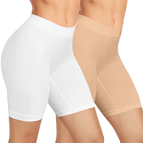 AURUZA Radlerhose Damen, Kurze Hose Damen Anti Scheuern Unterhosen Leggings Boxershorts Lange Sporthose Unterwäsche Unter Kleid Rock Weiß Beige 3XL von AURUZA