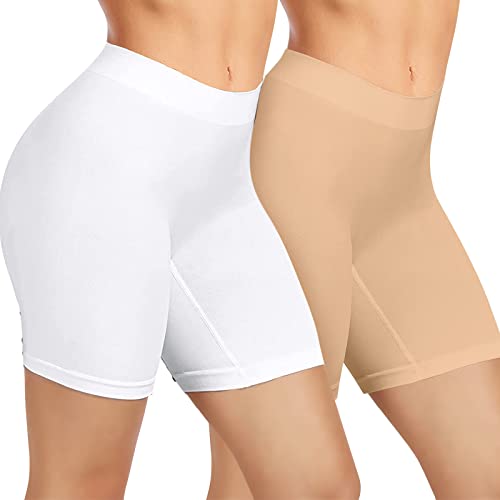 AURUZA Radlerhose Damen, Kurze Hose Damen Anti Scheuern Unterhosen Leggings Boxershorts Lange Sporthose Unterwäsche Unter Kleid Rock Weiß Beige M von AURUZA