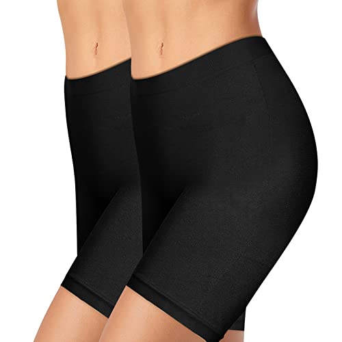 AURUZA Radlerhose Damen, Kurze Hose Damen Anti Scheuern Unterhosen Leggings Boxershorts Lange Sporthose Unterwäsche Unter Kleid Rock 2 Pack L von AURUZA