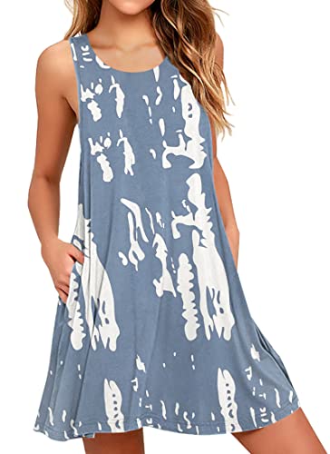 AUSELILY Boho Kleid Damen Kurz Urlaub Midi Ärmellos Swing Sommerkleid Mit Taschen（Gekritzel,2XL von AUSELILY