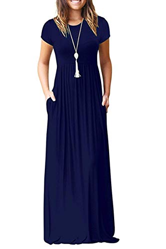 AUSELILY Damen Feste Kurzarm Casual Lose Lange Maxi Kleider mit Taschen Large von AUSELILY