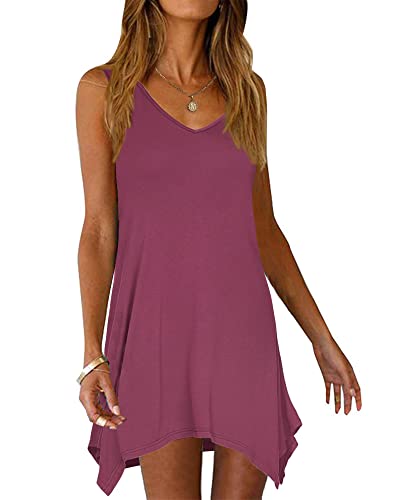 AUSELILY Damen Kleid Sommer Ärmellos Sommerkleid Kurz Strandkleider V Ausschnitt Leichte Freizeitkleid von AUSELILY