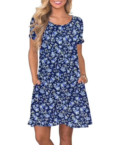 AUSELILY Damen Kleider Sommer Kurzarm Shirtkleider Kurz Sommerkleider Leicht Freizeitkleid mit Taschen von AUSELILY