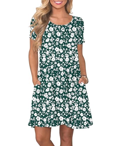 AUSELILY Damen Kleider Sommer Kurzarm Shirtkleider Kurz Sommerkleider Leicht Freizeitkleid mit Taschen von AUSELILY