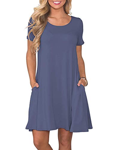 AUSELILY Damen Kleider Sommer Kurzarm Shirtkleider Kurz Sommerkleider Leicht Freizeitkleid mit Taschen von AUSELILY