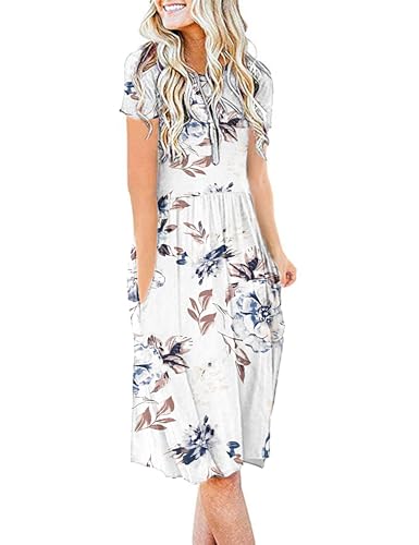 AUSELILY Damen Kleider Sommer Sommerkleider Knielang Kurzarm Empire Freizeitkleid Schicke Shirtkleider mit Taschen von AUSELILY