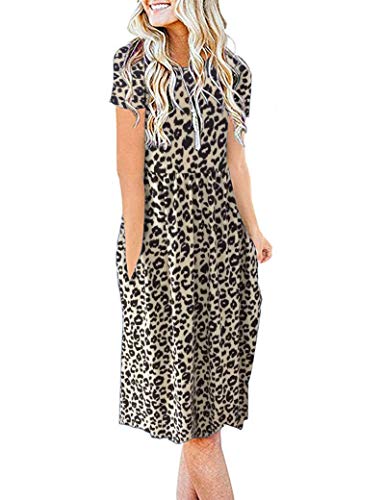 AUSELILY Damen Kleider Sommer Sommerkleider Knielang Kurzarm Empire Freizeitkleid Schicke Shirtkleider mit Taschen von AUSELILY