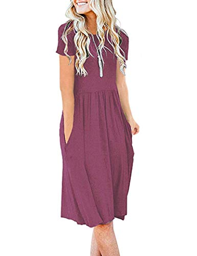 AUSELILY Damen Kleider Sommer Sommerkleider Knielang Kurzarm Empire Freizeitkleid Schicke Shirtkleider mit Taschen von AUSELILY
