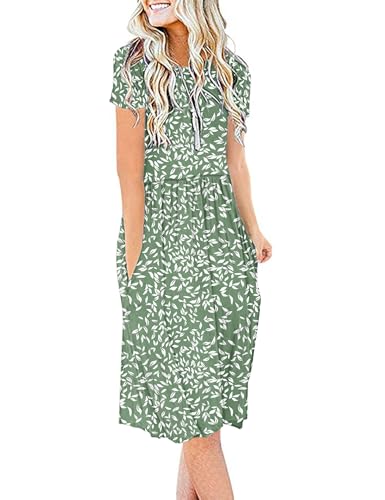 AUSELILY Damen Kleider Sommer Sommerkleider Knielang Kurzarm Empire Freizeitkleid Schicke Shirtkleider mit Taschen von AUSELILY