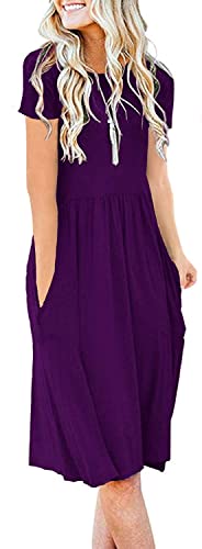 AUSELILY Damen Kleider Sommer Sommerkleider Knielang Kurzarm Freizeitkleid Schicke Shirtkleider mit Taschen (Violett, M) von AUSELILY