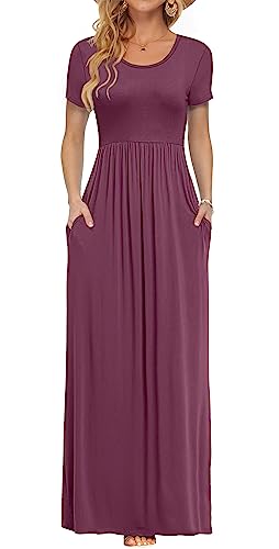 AUSELILY Damen Kurzarm Loose Casual Long Maxi Kleider mit Taschen(Mauve,Large) von AUSELILY