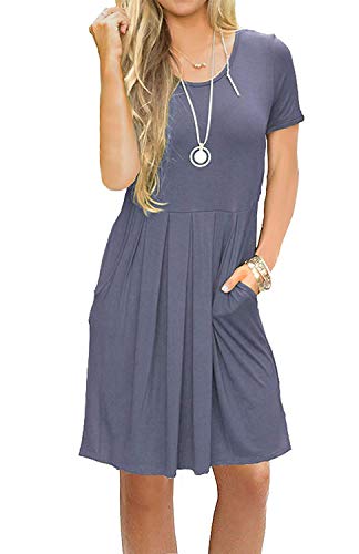 AUSELILY Lila Grau Kleider Damen Sommerkleid A Linie Kleid Casual Freizeitkleid Kurzarm Lose Fit M von AUSELILY