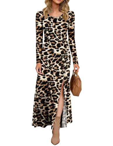 AUSELILY Damen Langarm Maxikleid - Kleid Langarm Lang Herbstkleid Winterkleid Schlitz Elegant Leopard Schwarz XL AUSELILY Damen Langarm Maxikleid - Kleid Langarm Lang Herbstkleid Winterkleid Schlitz Elegant Leopard Schwarz XL von AUSELILY
