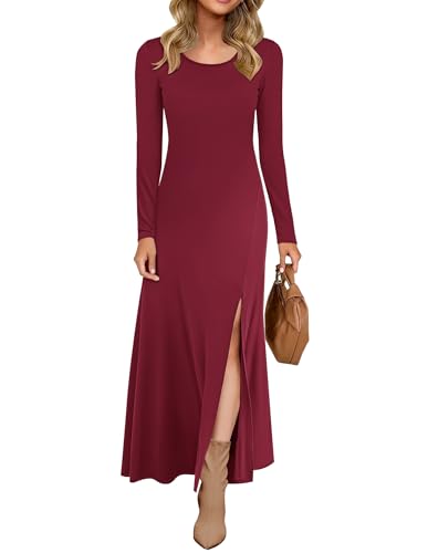 AUSELILY Damen Langarm Maxikleid - Kleid Langarm Lang Herbstkleid Winterkleid Schlitz Elegant Weinrot XXL AUSELILY Damen Langarm Maxikleid - Kleid Langarm Lang Herbstkleid Winterkleid Schlitz Elegant Weinrot XXL von AUSELILY