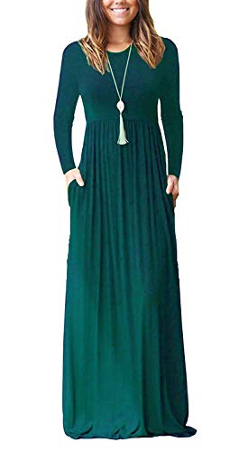 AUSELILY Damen Langarm Maxikleider Lässige Langkleider mit Taschen Winter Dunkelgrün 3XL von AUSELILY