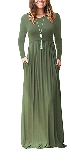 AUSELILY Damen Langarm Maxikleider Lässige Langkleider mit Taschen Winter Armeegrün 3XL AUSELILY Damen Langarm Maxikleider Lässige Langkleider mit Taschen Winter Armeegrün 3XL von AUSELILY