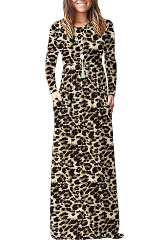AUSELILY Damen Langarm Maxikleider Lässige Langkleider mit Taschen Winter Braun Leopard XXL AUSELILY Damen Langarm Maxikleider Lässige Langkleider mit Taschen Winter Braun Leopard XXL von AUSELILY