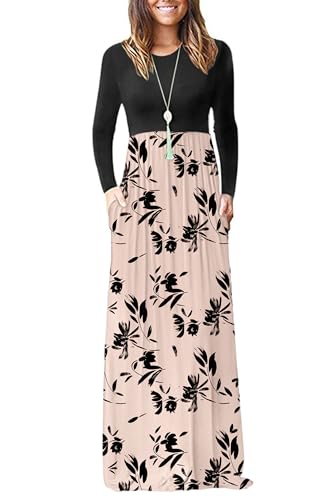 AUSELILY Damen Langarm Maxikleider Lässige Langkleider mit Taschen Winter Hellbraune Blume J Schwarz XXL AUSELILY Damen Langarm Maxikleider Lässige Langkleider mit Taschen Winter Hellbraune Blume J Schwarz XXL von AUSELILY