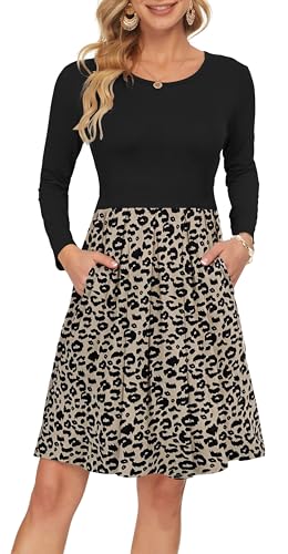 AUSELILY Damen Langarm Plissee Loose Swing Freizeitkleid mit knielangen Taschen Leopard J Schwarz XXL AUSELILY Damen Langarm Plissee Loose Swing Freizeitkleid mit knielangen Taschen Leopard J Schwarz XXL von AUSELILY