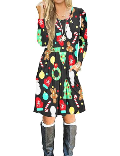 AUSELILY Damen Langarm Plissee Loose Swing Freizeitkleid mit knielangen Taschen Weihnachts Baum Handschuhe L AUSELILY Damen Langarm Plissee Loose Swing Freizeitkleid mit knielangen Taschen Weihnachts Baum Handschuhe L von AUSELILY