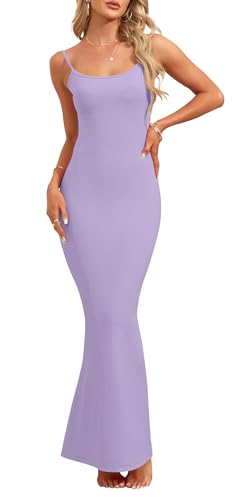 AUSELILY Damen Sexy Bodycon Kleid Elegantes ärmelloses Geripptes Figurbetontes Partykleid Spaghetti Strap Maxikleid Cocktailkleid Helles Lila L von AUSELILY