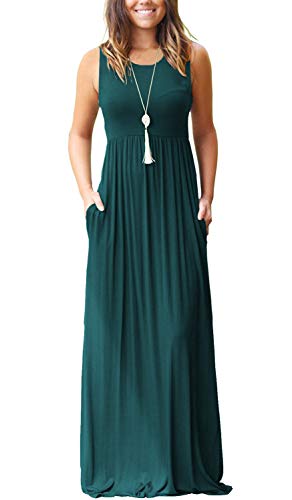 AUSELILY Damen Sommer Ärmelloses, lockeres Maxikleid Lässiges, langes Kleid mit Taschen(M,Dunkelgrün) von AUSELILY