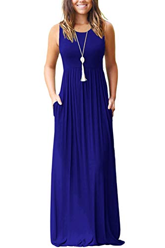 AUSELILY Damen Sommer Ärmelloses, lockeres Maxikleid Lässiges, langes Kleid mit Taschen(L,Königsblau) von AUSELILY