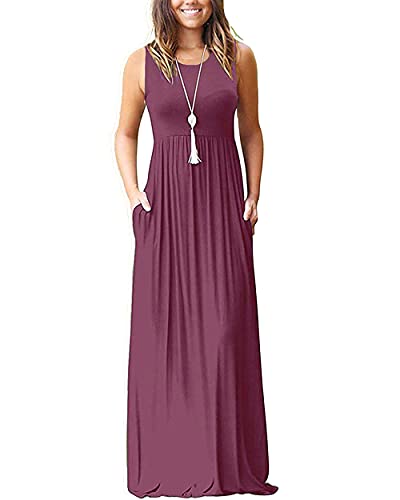 AUSELILY Damen Sommer Ärmelloses, lockeres Maxikleid Lässiges, langes Kleid mit Taschen(M,Mauve) von AUSELILY