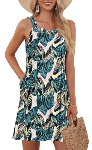 AUSELILY Damen Sommer Tank Kleid Casual Urlaub Kurze Halter Kleider Blatt Druck XXL AUSELILY Damen Sommer Tank Kleid Casual Urlaub Kurze Halter Kleider Blatt Druck XXL von AUSELILY