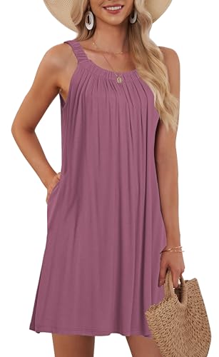 AUSELILY Damen Sommer Tank Kleid Casual Urlaub Kurze Halter Kleider Mauve M von AUSELILY